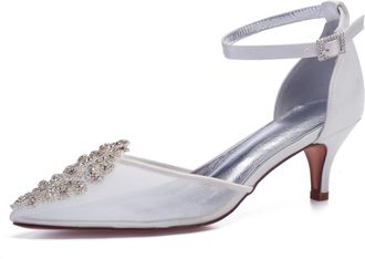 Generic Bridal Shoes Kitten Heels Wedding Shoes Bride Dress Shoes Women Shoes Dressy Pointy Toe Low Heel 6Cm,White,6 UK