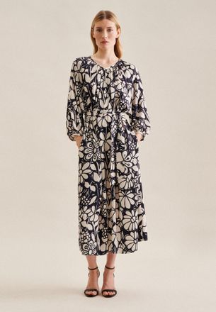 Seidensticker Sommerkleid SEIDENSTICKER Schwarze Rose, Damen, Gr. XXL(44), Normalgr&ouml;ssen, blau (dunkelblau), 100% Viskose, gebl&uuml;mt, regular fit, Rundhals, Kleider S