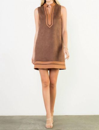 THML Clothing Sleeveless Suede Mini Dress In Brown