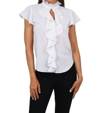 Love Token Trixie Cascade Ruffled Sleeve Blouse In White
