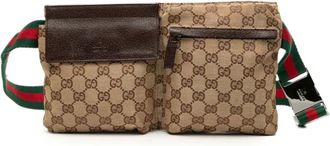 Gucci Marsupio in tela GG con doppia tasca e decorazione Web 2000-2015 - Marrone