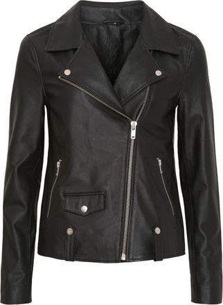 Notyz Oversized Bikerjack met Zilveren Accenten - Dames - Leren en Su&egrave;de Jassen - Zwart - XL - Leer - Jassen