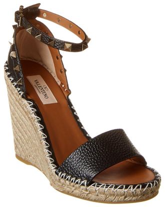Valentino Rockstud 100 Grainy Leather Wedge Sandal