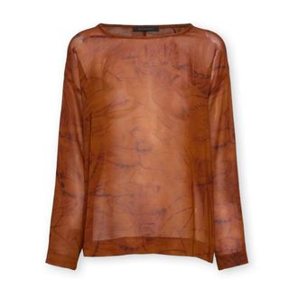 Elena Miro Overhemden, Dames, Bruin, M, Printed Georgette Blouse