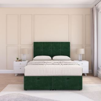 Sloomy Jasmine Plush Fabric Ottoman Bed End Opening With Sprung Memory Mattress & 54 Inch Floorstanding Headboard in Emerald | Size: Small Single
