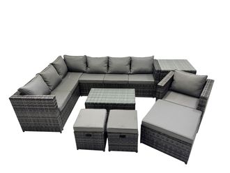 Fimous Outdoor Rattan Garden Furniture Set with Side Table 2 Small Stools in Dark Grey