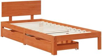 vidaXL Bed Frame with Headboard 3 pcs Wax Brown Solid Pine Wood vidaXL