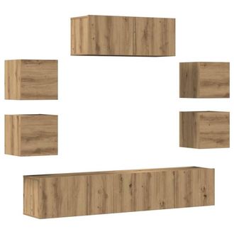 Berkfield Home 7 Piece TV Cabinet Set Wall-mounted Artisan Oak Engineered Wood in Brown