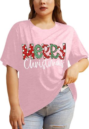 Generic Christmas T Shirts for Womens UK Winter Christmas Crew Neck Tunic Shirts Ugly Cartoon Short Sleeve Printed Sweatshirt Breathable Fashion Ladies Tees(P