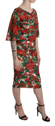 Dolce & Gabbana Womens Red Floral Sheath Midi Silk Stretch Dress Elastane