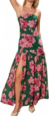 Dress Forum Desert Bloom Strapless Maxi Dress In Green Floral