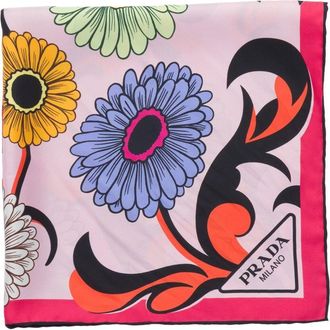 Prada floral-print twill scarf - women - Silk - One Size - Pink