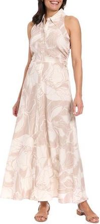 London Times Floral Sleeveless Linen Blend Maxi Shirtdress in Rose Tan/Cream at Nordstrom Rack, Size 12P