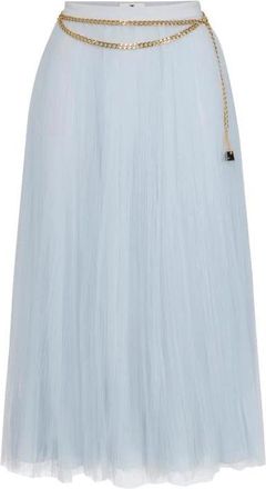 Elisabetta Franchi Tulle Rok met Juwelen Riem - Dames - Midirokken - Blauw - L - Tule - Rokken