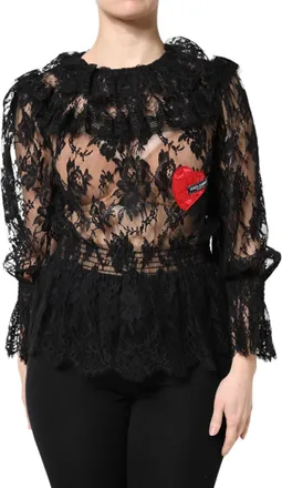 Dolce & Gabbana Black Cotton Floral Lace Women Blouse Top Ramie Nylon
