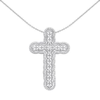 Jewelco London Silver CZ Scallop Edge Overlapping Circles Cross Necklace 18