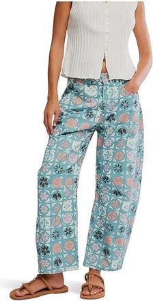 Free People Good Luck Printed Barrel Womens Jeans Jade Combo/Ditsy B : 32 29, Cotton/Denim