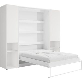 Vente-Unique Letto a scomparsa verticale 160 x 200 cm 2 colonne contenitore Con LED Bianco - RAPILI
