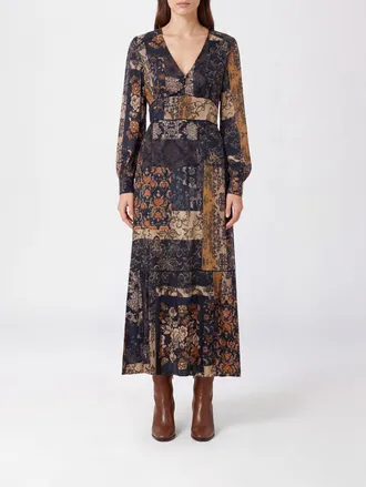 Liu Jo Abito midi in viscosa con stampa paisley, scollo a V e maniche lunghe