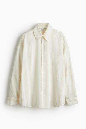 H&M Oversized Hemdbluse aus Dobby-Stoff - Wei&szlig;/Gestreift