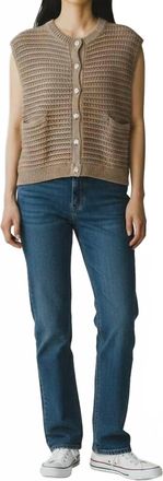 Elan Sleveless Sweater With Front Button Detail In Camel