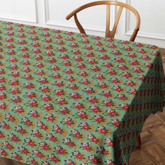 Vent de Boh&egrave;me Mantel cuadrado de algod&oacute;n estampado de flores verde 140x140 cm