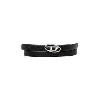 Diesel Accessoires, Dames, Zwart, 75 CM, Leer, Oval D Logo B-1Dr Strass 20 Riem