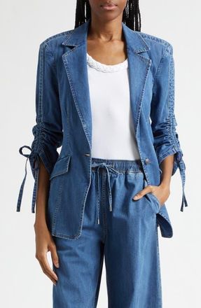 Cinq &agrave; Sept Norah Ruched Sleeve Denim Blazer in Light Wash at Nordstrom, Size 2