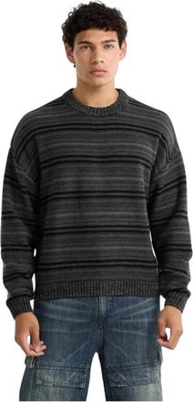 Guess Boxy Stripe Sweater - Heren - Ronde hals truien - Zwart - M - Wol - Truien & Vesten