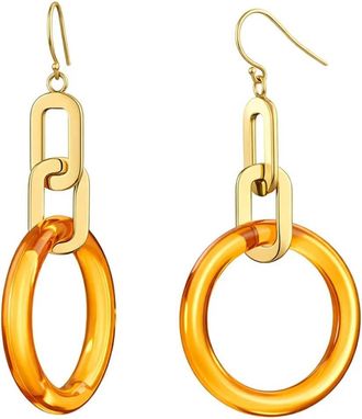 Gold & Honey Womens Link Drop Lucite Earrings In Honey