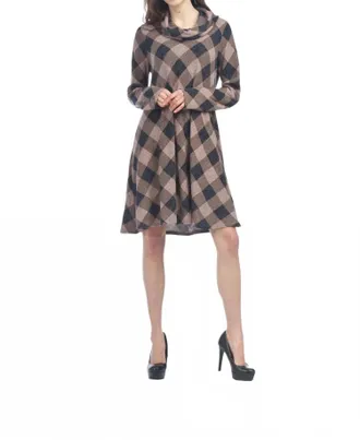 Papillon Plaid A-Line Sweater Dress In Rose
