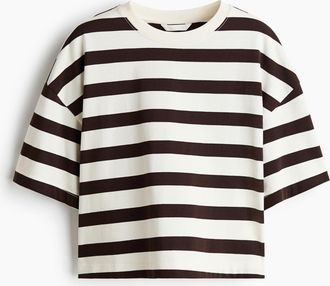 H&M Kastiges T-Shirt - Weiss/Dunkelbraun Gestreift
