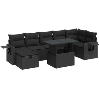vidaXL Set De Sof&aacute;s De Jard&iacute;n Y Cojines 8 Piezas Rat&aacute;n Sint&eacute;tico Negro
