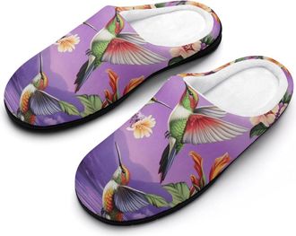 Generic Beautiful Hummingbirds Mens Soft Cotton Slippers with Memory Foam Anti-skid House Shoes for Travel Indoor Outdoor