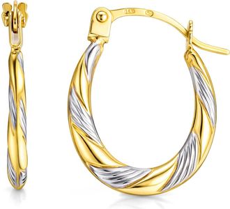 MAX + STONE Solid 14k Gold Two Tone Rope Twisted Hoop Earrings with Click Top