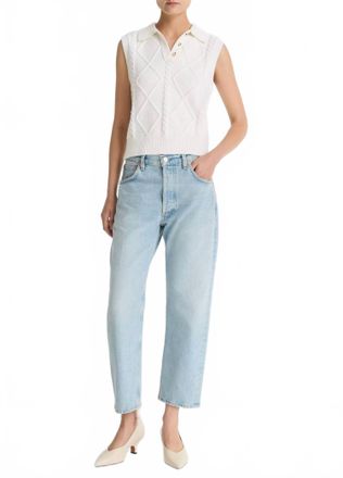 Vince Cable-Knit Wool & Cotton-Blend Sweater Vest In Off White