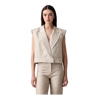 Vicolo Dubbelrijige Gilet Tab1440 - Dames - Jassen - Beige - Maat: M Katoen
