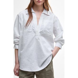 Barbour Cecile Cotton & Linen Shirt in White at Nordstrom, Size 8 Us