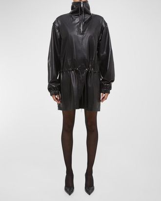 Helmut Lang Leather Drawstring Coat with Removable Sleeves