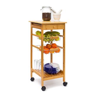 Relaxdays Relaxdays Carro De Cocina James Hecho De Bamb&uacute;, 80.5 X 37 X 37 Cm, 4,8 Kg, 1 Caj&oacute;n, 2 Cestas, 4 Ruedas, Color Natural