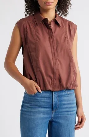 Wit & Wisdom Cap Sleeve Button-Up Shirt in Cherrywood at Nordstrom Rack, Size X-Large