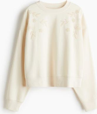 H&M Embellished Sweatshirt in Cream at Nordstrom, Size Xx-Large