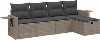 vidaXL Juego De Sof&aacute;s Jard&iacute;n Con Cojines 5 Pzas Rat&aacute;n Sint&eacute;tico Gris Vidaxl