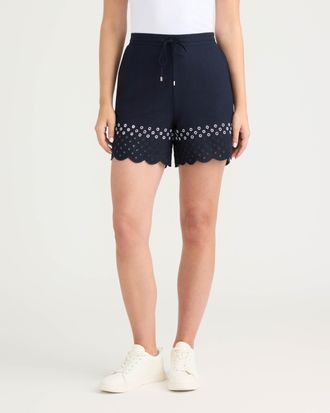 Ellen Tracy Womens Pull-On Short with Scallop Eyelet Hem