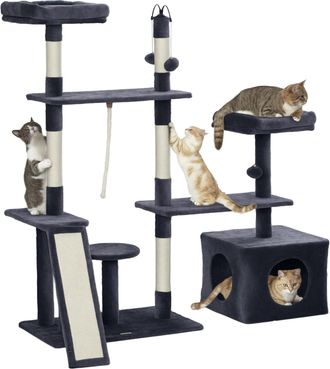 OEM Rascador Para Gatos 134 Cm Torre Para Gatos Con Nidos Plataformas Bolas De Juguete Y Postes De Sisal Gris Oscuro