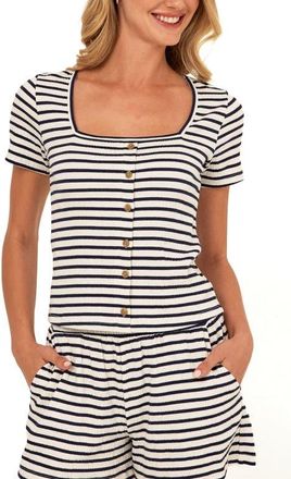 Threads 4 Thought Jamila Stripe Smocked Square Neck Top in Ecru/Stargazer at Nordstrom, Size Xx-Large