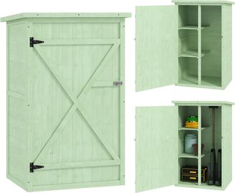 OUTSUNNY Caseta De Jard&iacute;n De Madera 75x56x115 Cm, Armario Para Herramientas Con 3 Estantes Interiores, Puerta Con Pestillo Y Techo Asf&aacute;ltico Verde