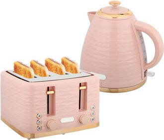 HOMCOM Kettle and Toaster Sets 1.7L Kettle & 4 Slice Toaster w/ Browning Control Pink - Homcom