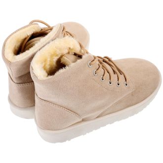 Yardwe WomenS Warm Lace-Up Snow Boots, Short Ankle Cotton Winter Boots, Anti-Slip Outdoor Snow Shoes for Students, Flat Heel, Ivory Size 38