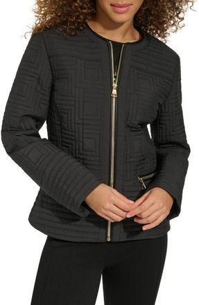 Karl Lagerfeld Geo Quilt Peplum Jacket in Black at Nordstrom, Size Large
